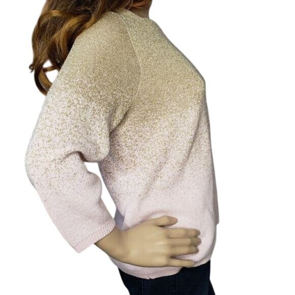 Ruby Rd. Petite Large Metallic gold and pink 3/4 sleeve Cotton Blend Sweater - Picture 4 of 6